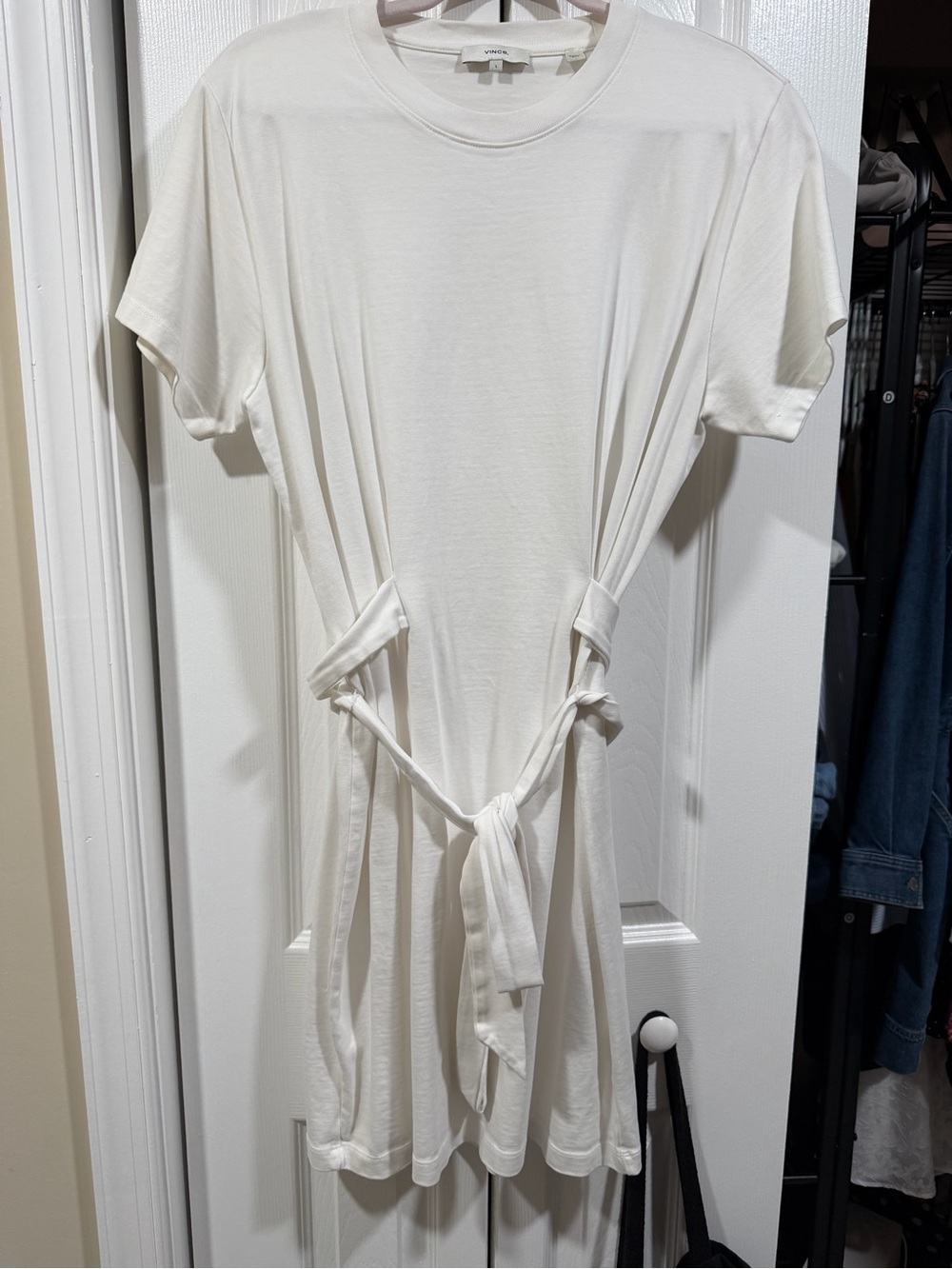 Vince Cream Tie-Waist Short Sleeve Tunic